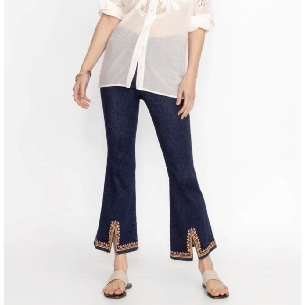 Johnny Was Katie Pull On Kick Flare Jean High Rise Embroidered XL